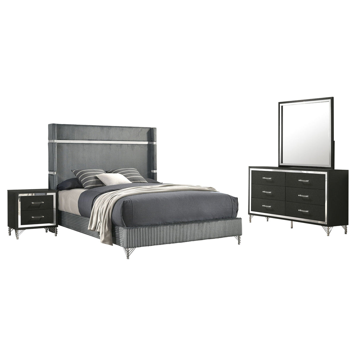 Lucia 4-piece Queen Bedroom Set Grey and Black