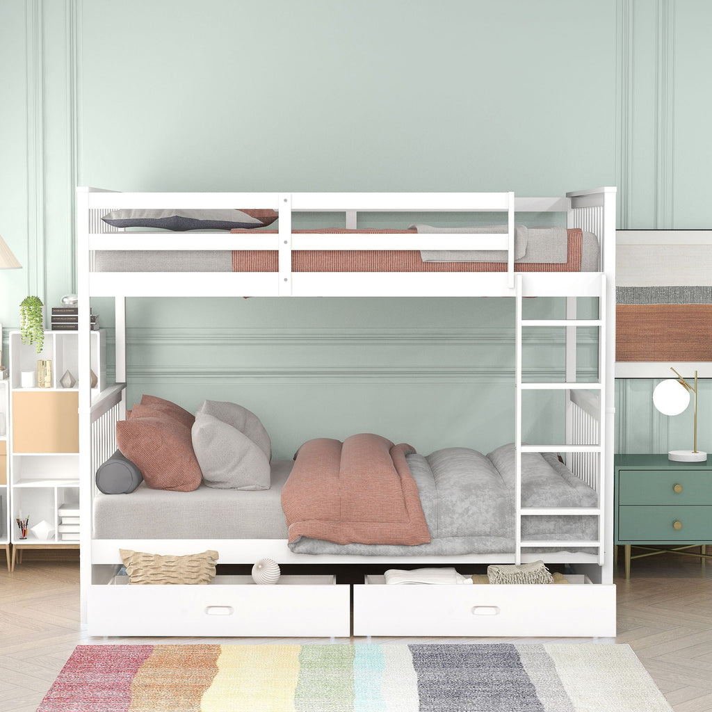 Bunk Bed With Ladders And 2 Storage Drawers
