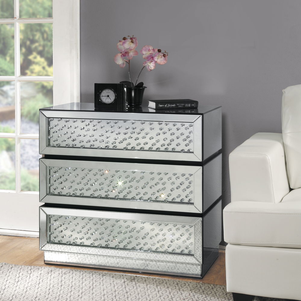 Nysa - Console Cabinet - Mirrored & Faux Crystals