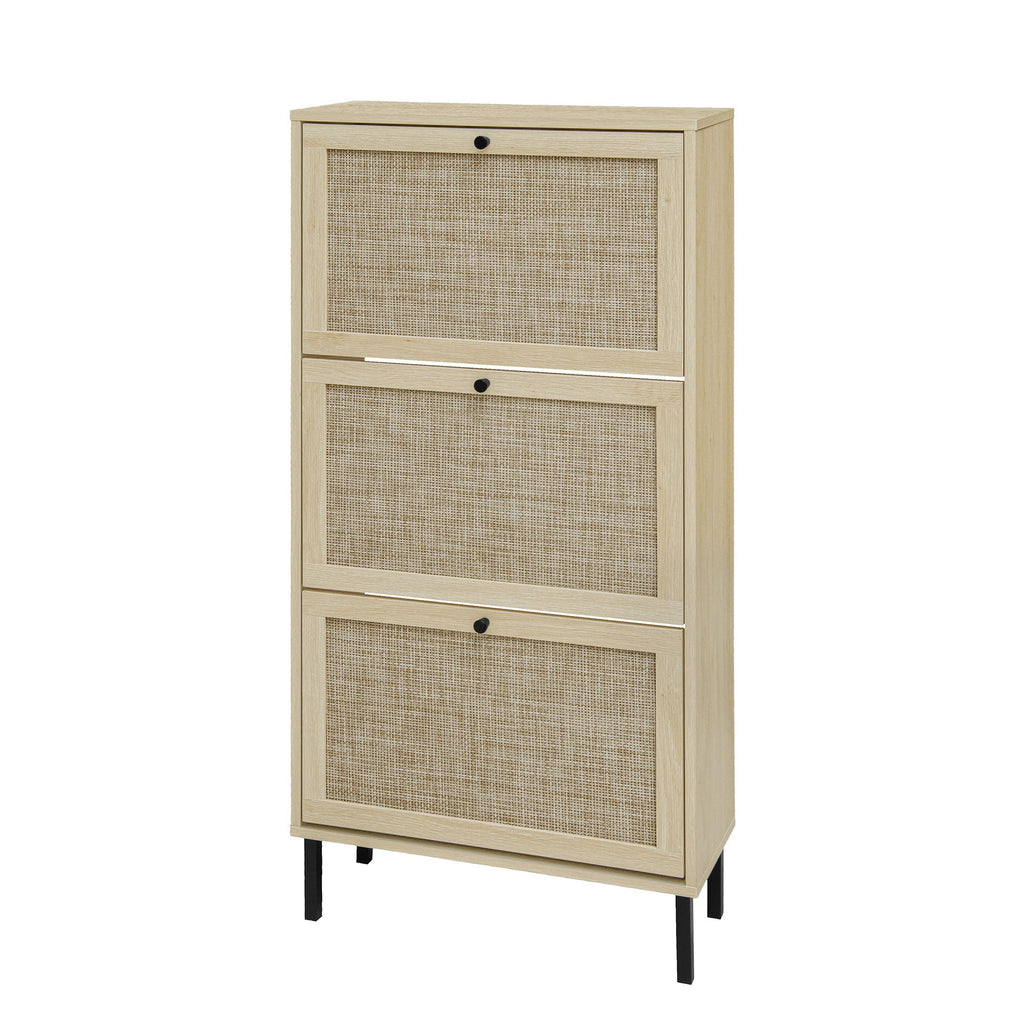 Modern Rattan 3 Door Shoe Rack Cabinet For Entryway
