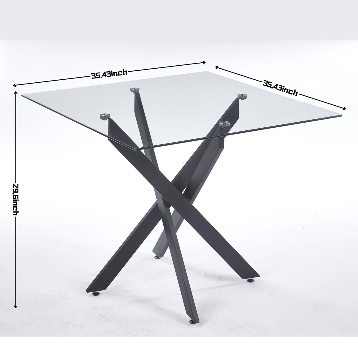 Dining Table With Cross Metal Leg And Tempered Glass, Modern Space Saving Kitchen Table For Living Room Legs, Square Table