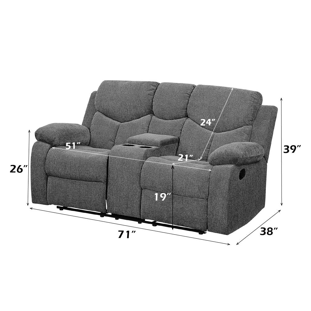 Kalen - Motion Loveseat With Console - Gray Chenille