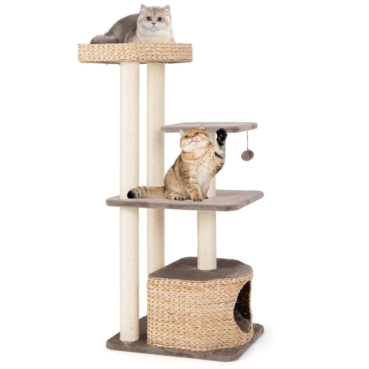 4-Layer Cat Tower with Scratching Posts Condo and Washable Cushions-Coffee