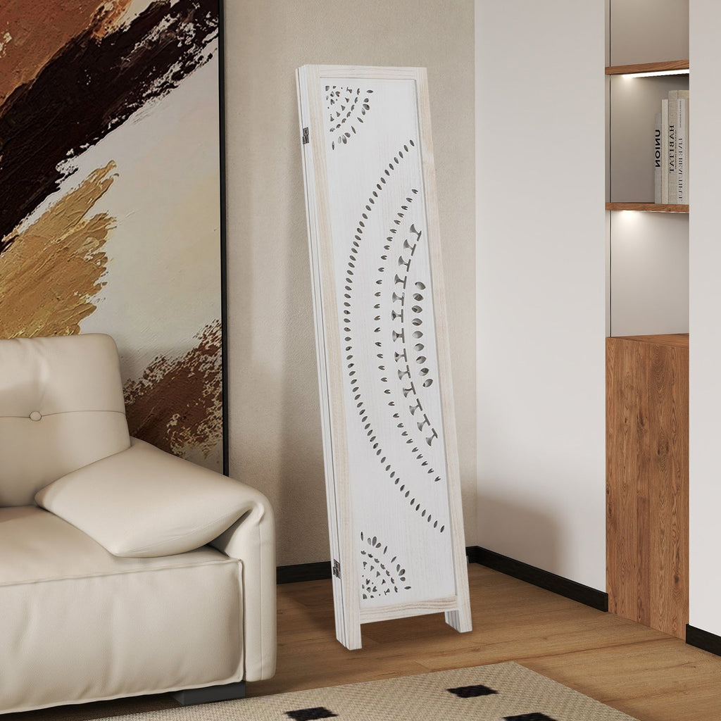 66 Inch Boho 4-Panel Room Divider Privacy Screen with Carved Pattern