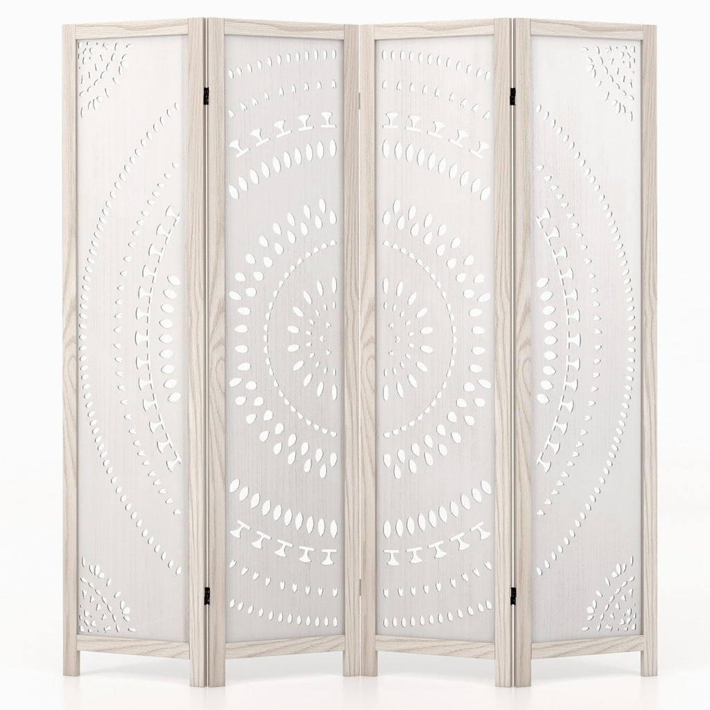 66 Inch Boho 4-Panel Room Divider Privacy Screen with Carved Pattern