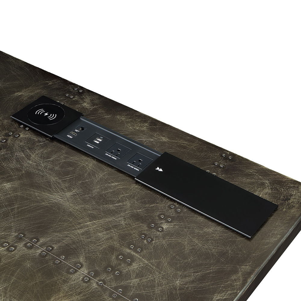 Brancaster - Executive Writing Desk With USB - Bronze Aluminum