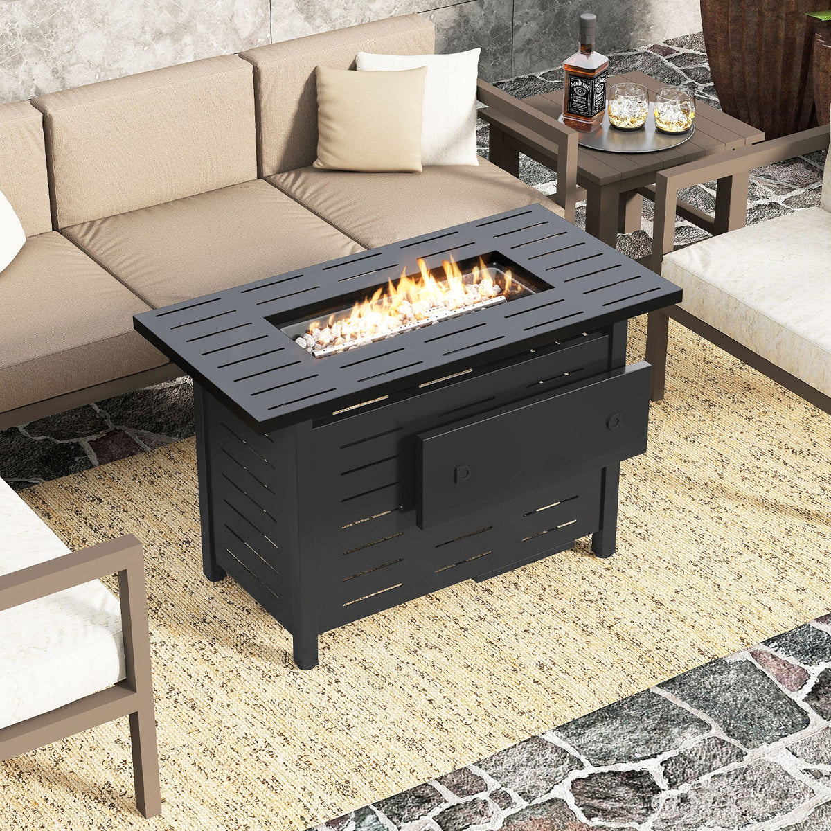 40 Inch Outdoor Propane Fire Pit Rectangle Gas Fire Table with Lava Rocks