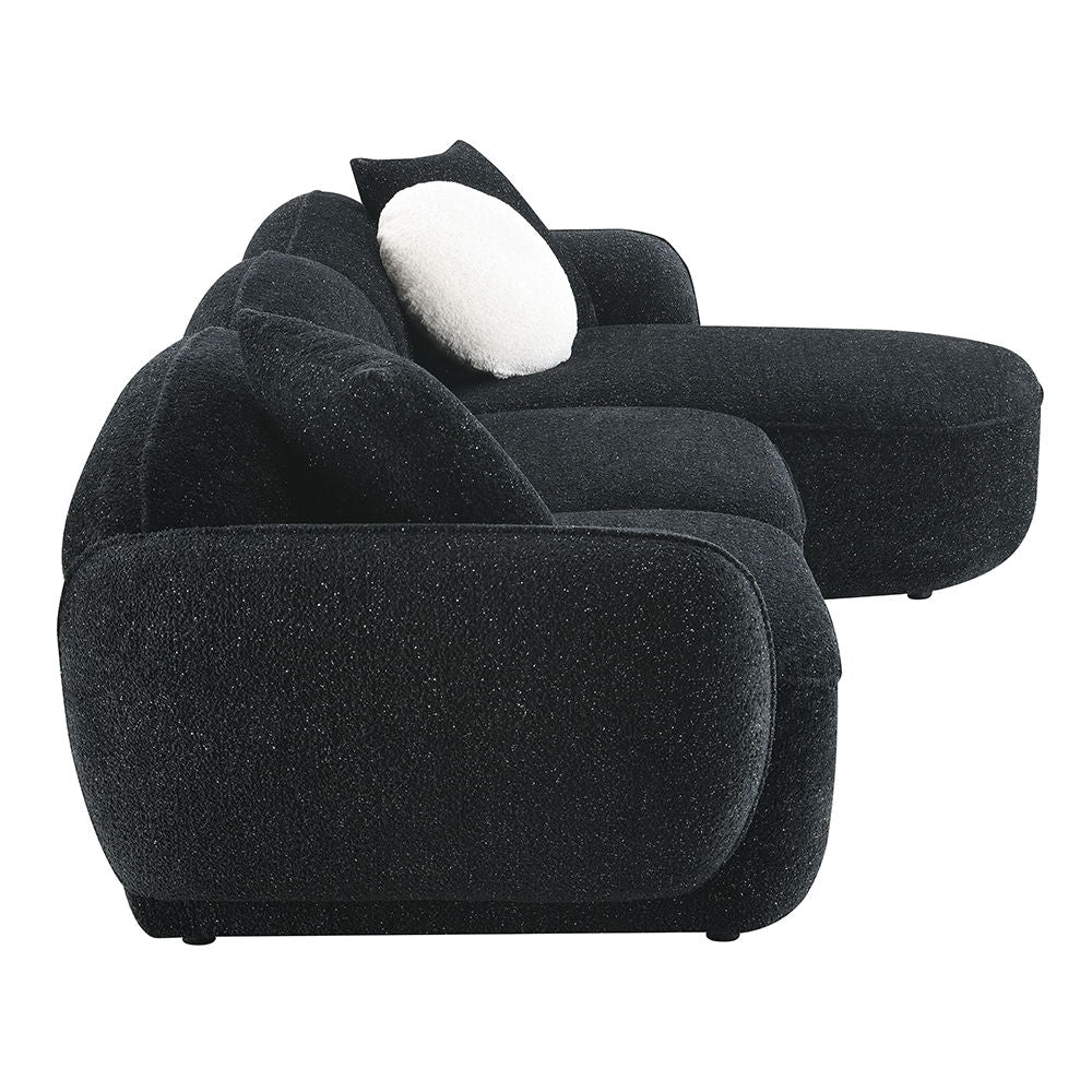Lucifer - Sectional Sofa With 3 Pillows - Black Shimmer Chenille