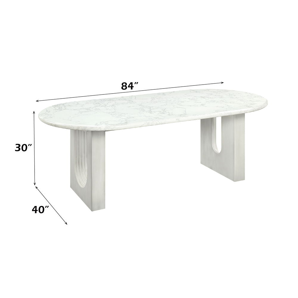 Zayn - Dining Table - White Natrual Marble Top & White