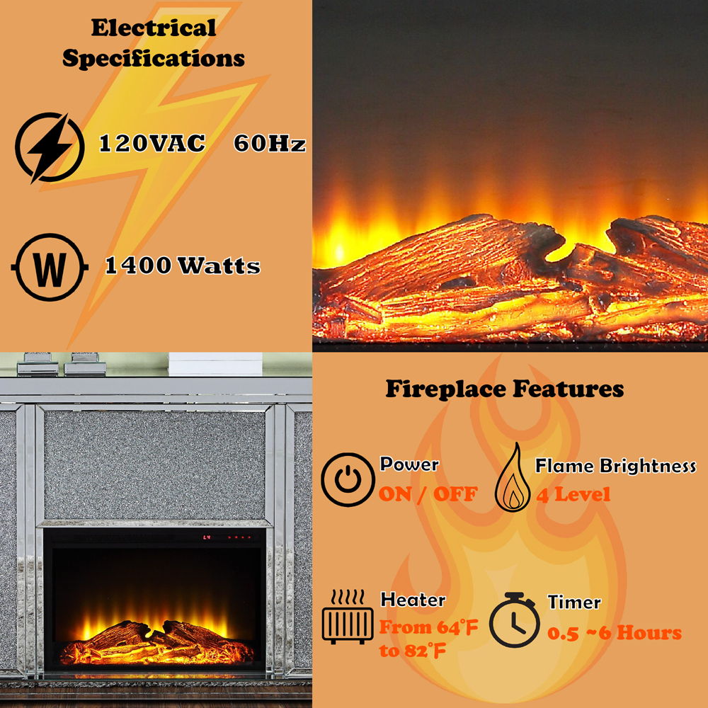 Noralie - LED Electric Fireplace - Mirrored & Faux Diamonds