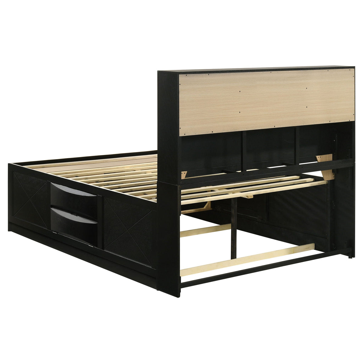 Briana Wood Queen Storage Bookcase Bed Black