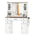 41.5 Inch Makeup Dressing Table with Power Outlets and 3 Color Lighting Modes-White+