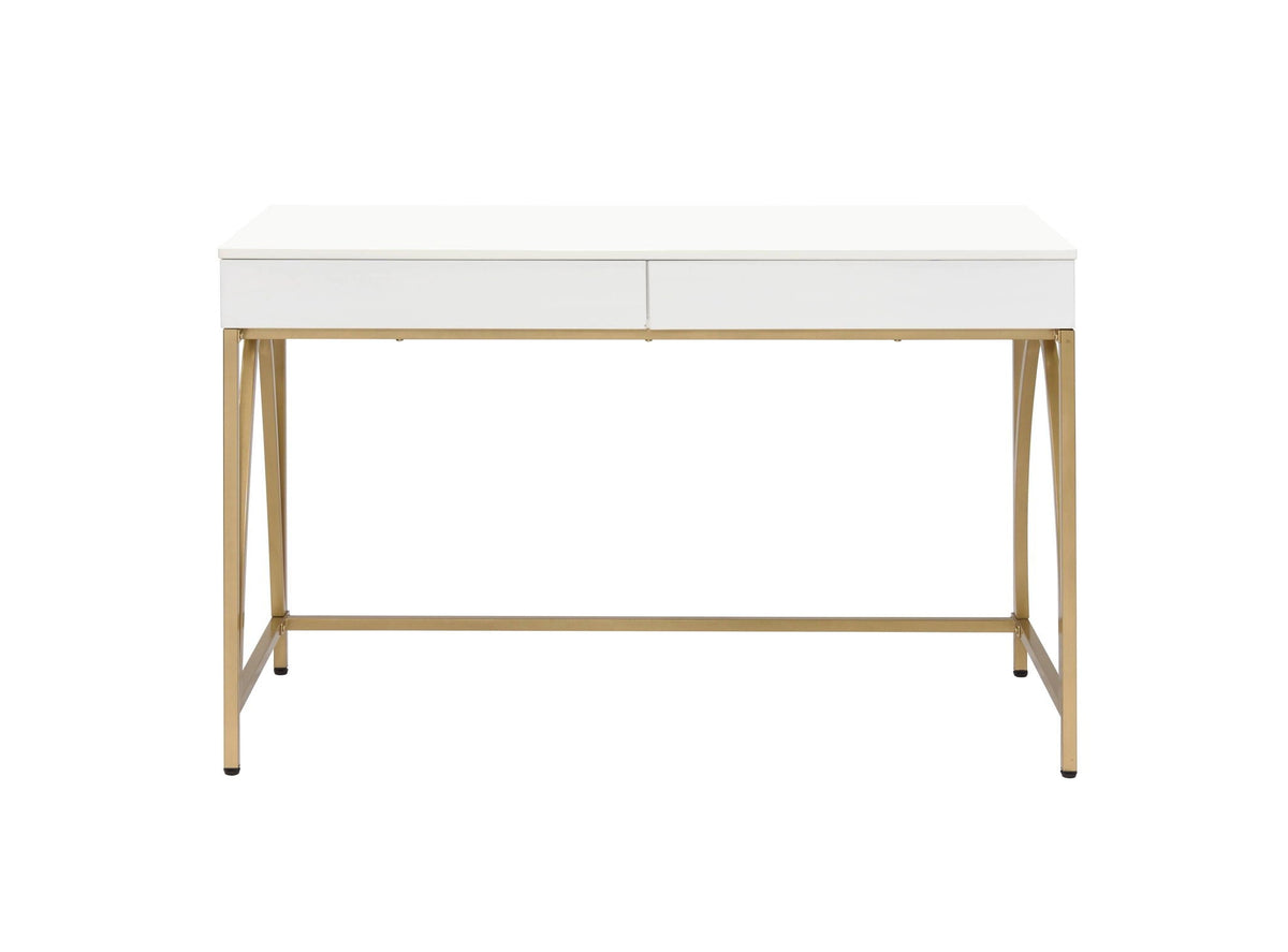 Lightmane - Vanity Desk (Same 92660) - White High Gloss & Gold