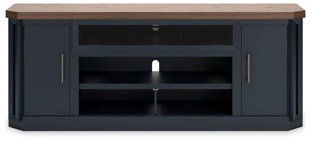 Landocken - XL TV Stand With Fireplace Option - Brown / Blue