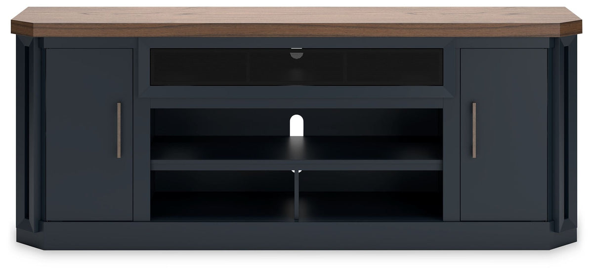 Landocken - XL TV Stand With Fireplace Option - Brown / Blue