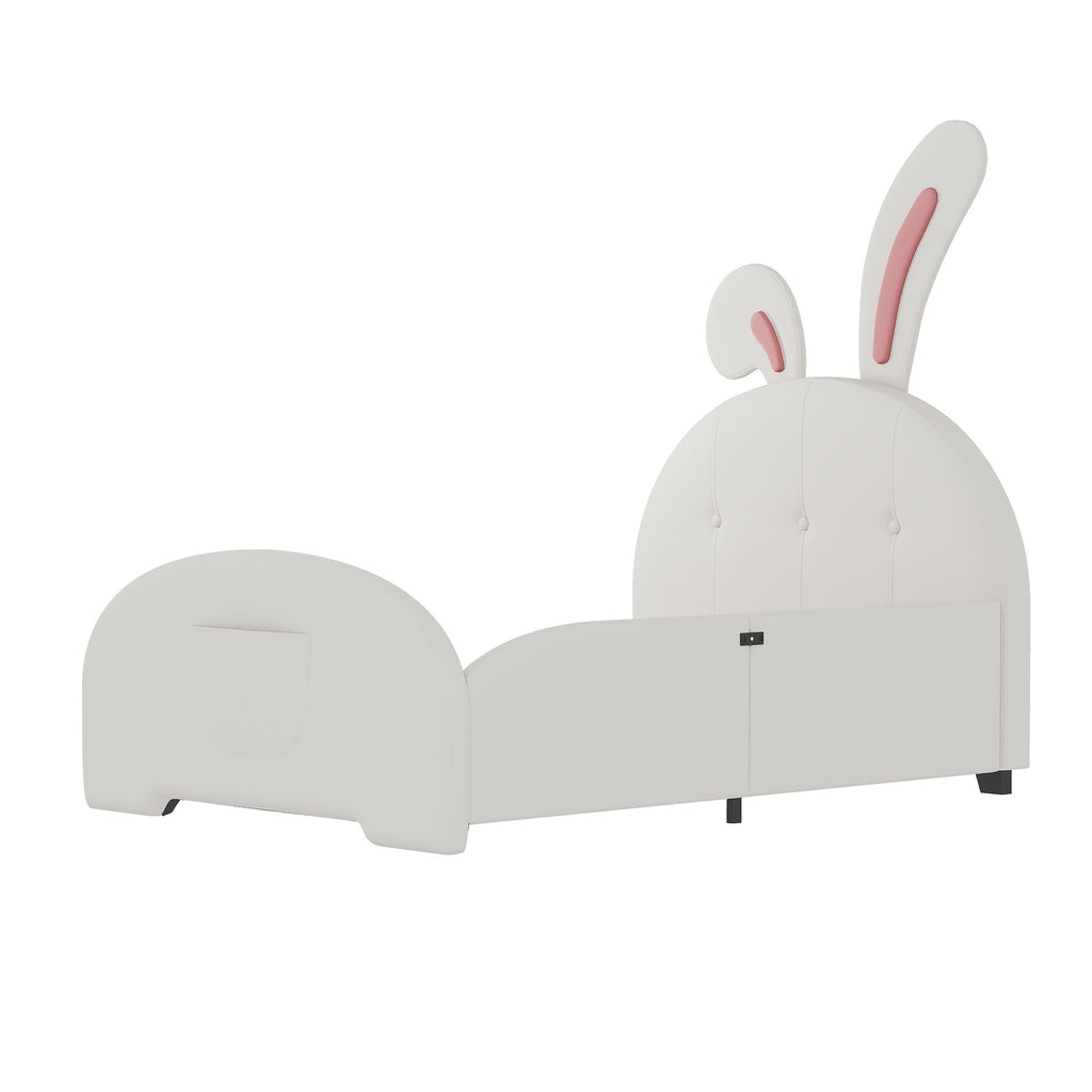 Upholstered Rabbit-Shape Princess Bed With Headboard And Footboard