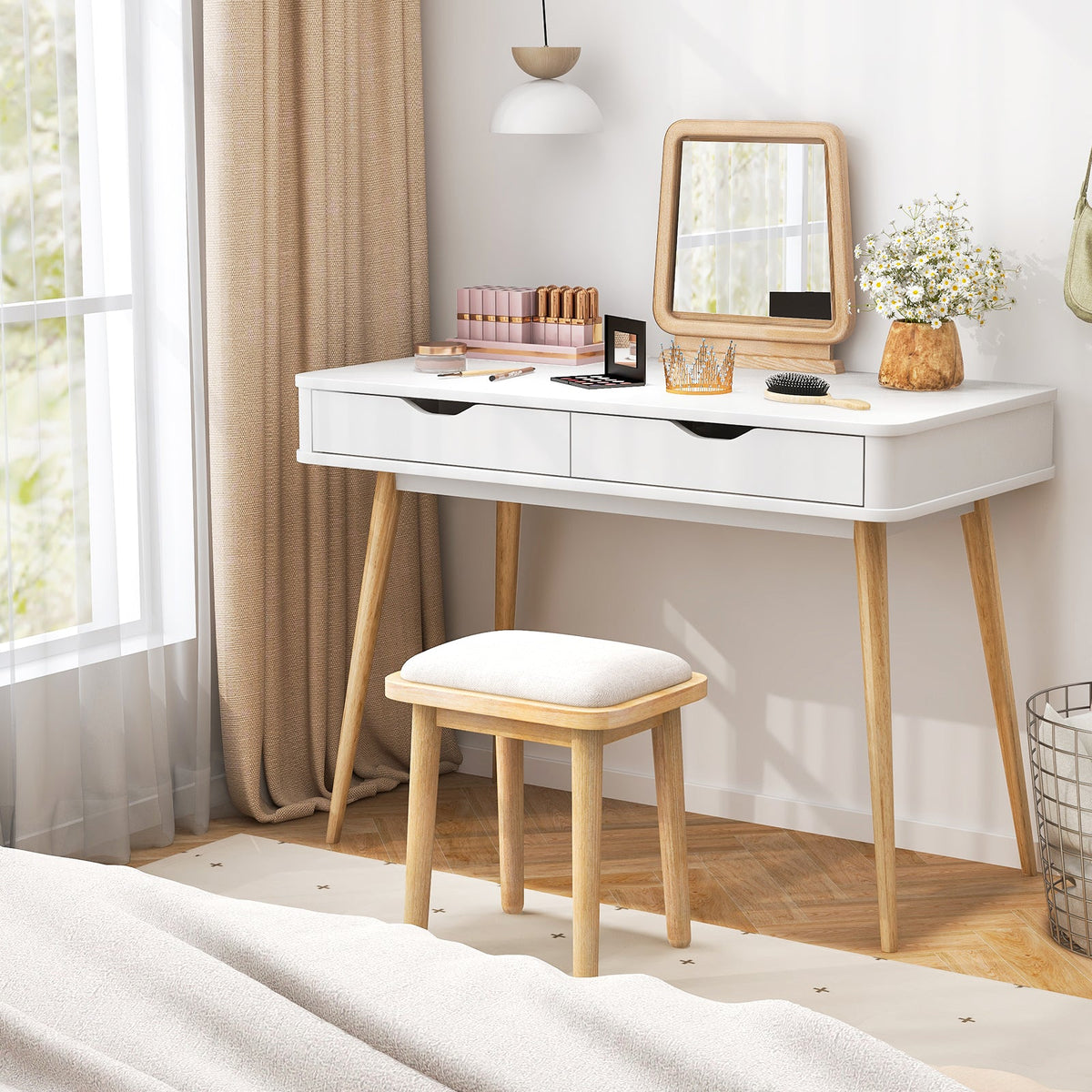 43.5 Inch Computer Desk with 2 Drawers for Small Spaces