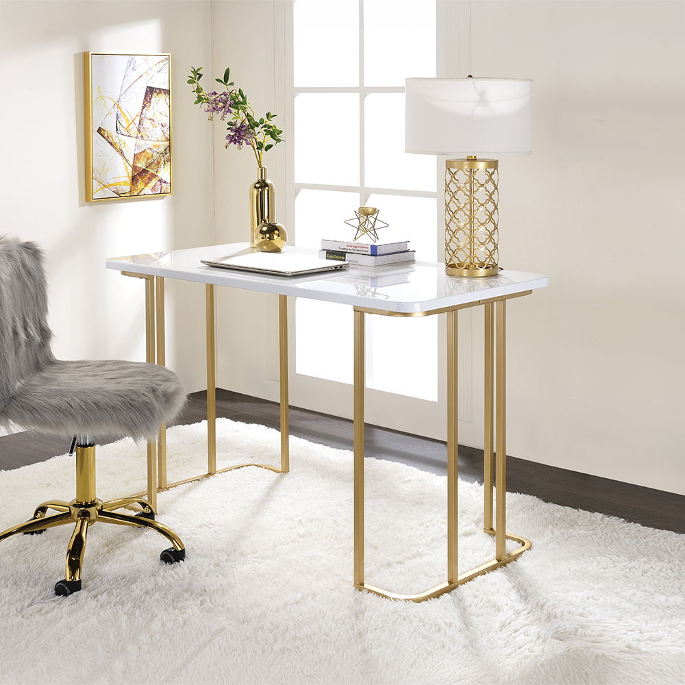 Estie - Writing Desk (Same Ac00902) - White & Gold