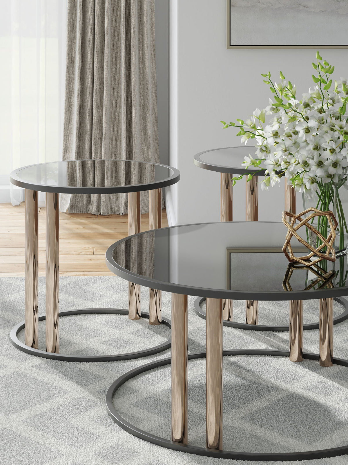 Hannerly - Occasional Table Set (Set of 3) - Black / Gold Finish