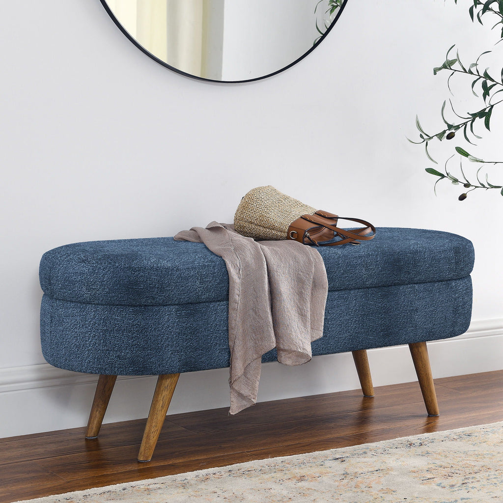 Modern Ottoman Oval Storage Bench With Rubber Wood Legs