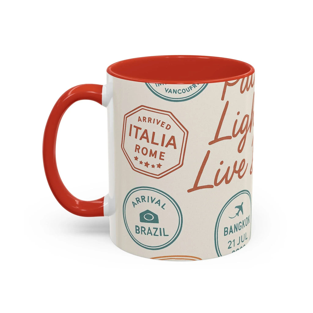 Pack Light, Live Big – Wanderlust Mug with Passport Stamp Collection
