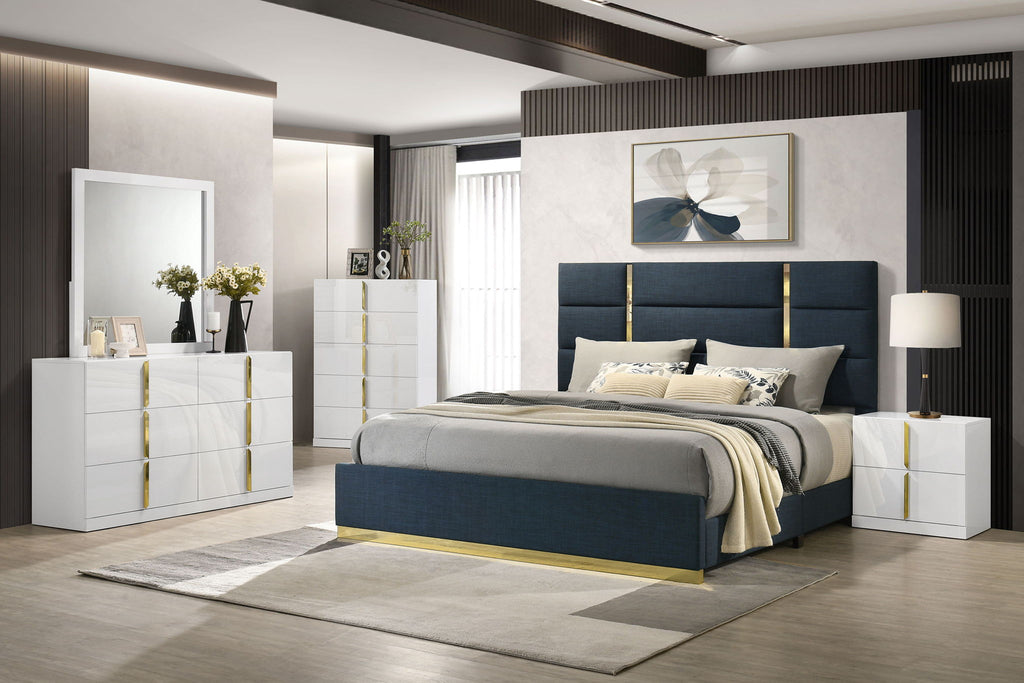 Ines 5-piece Queen Bedroom Set Navy and White High Gloss