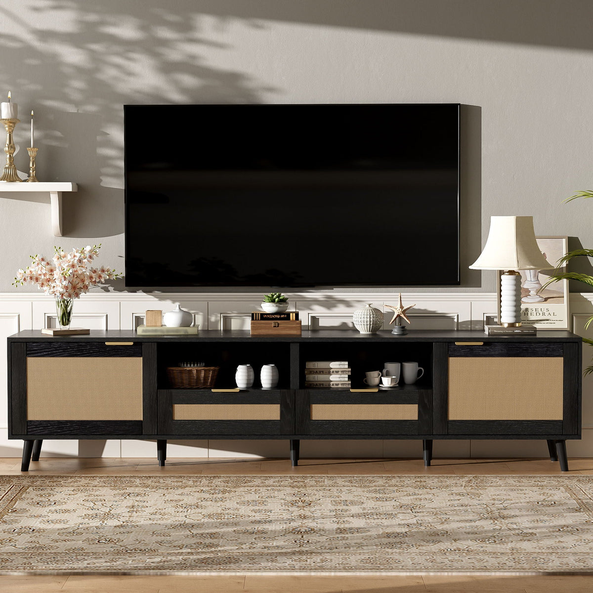 TV Stand, Media Console With Cable Management