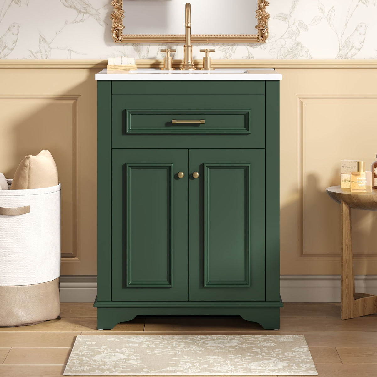 Bathroom Vanity With Integrated Sink, 2 Door Cabinet With Tip Out Drawer, Rectangular Design