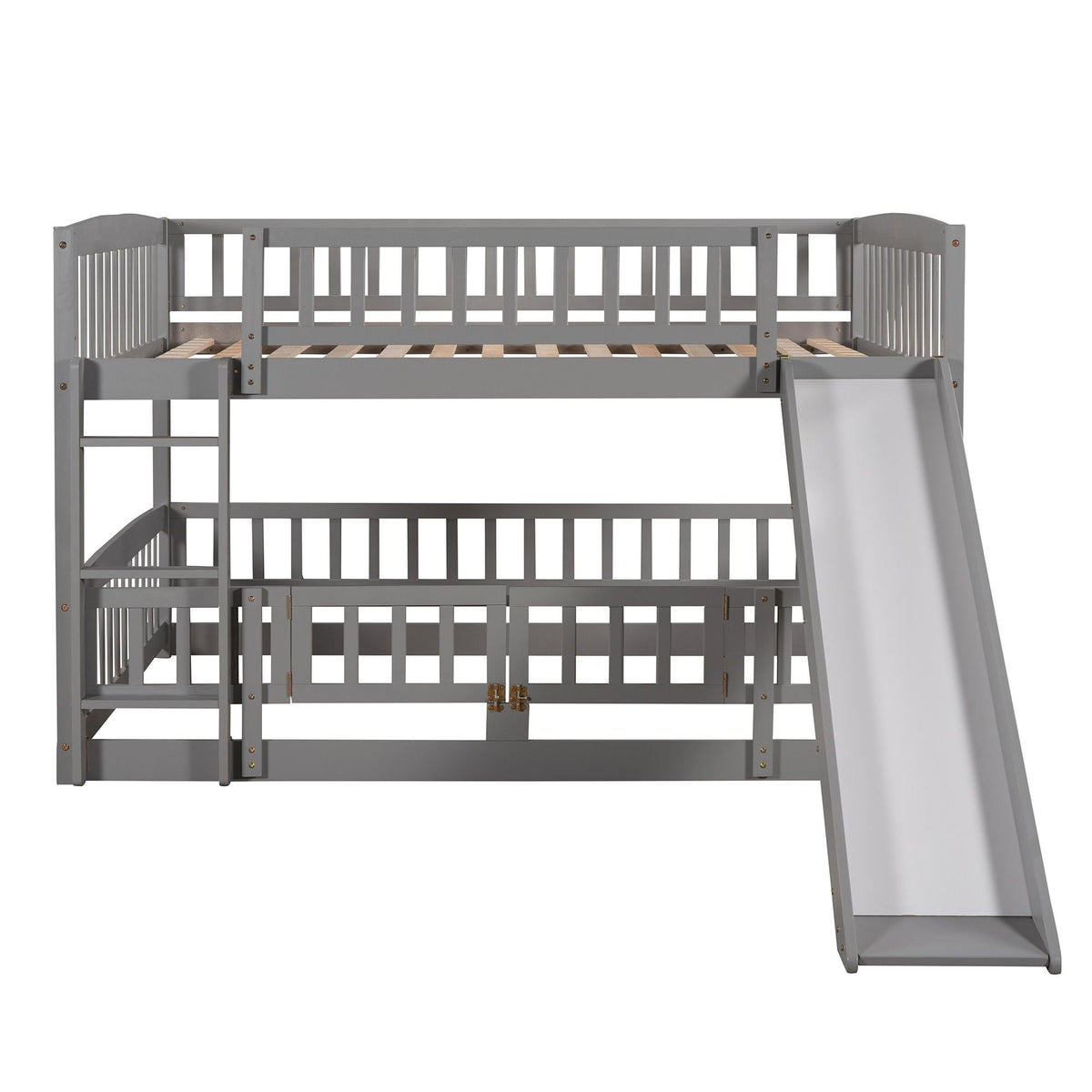 Low Bunk Bed With Slide, Fence And Ladder