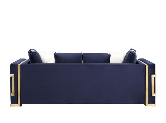 Virrux - Sofa With 6 Pillows - Blue Velvet & Gold