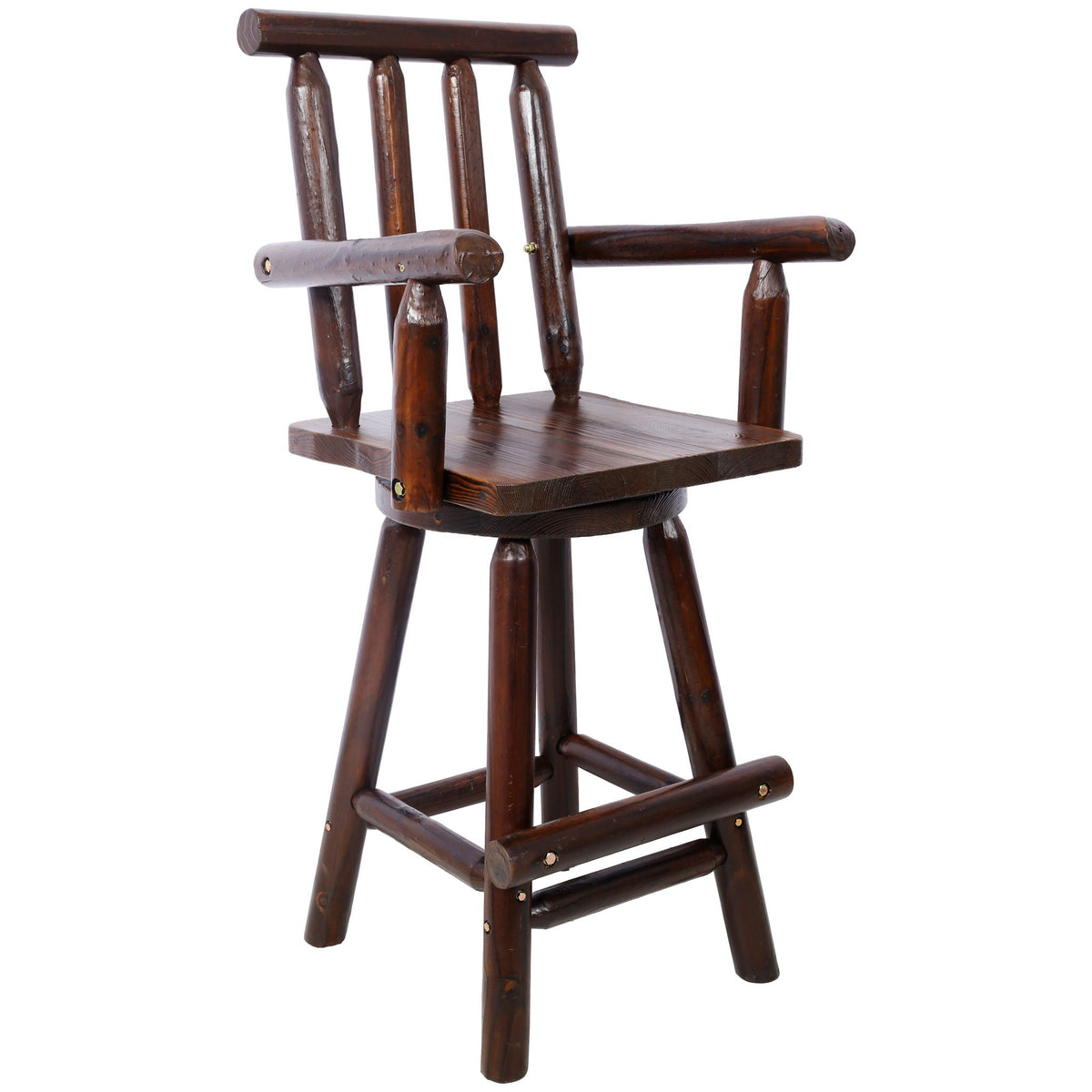 Rustic Bar Stool, Fir Wood Construction, Wide Armrest