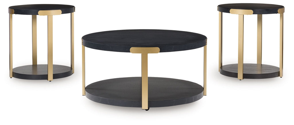 Shylore - Occasional Table Set (Set of 3) - Black / Brass Finish