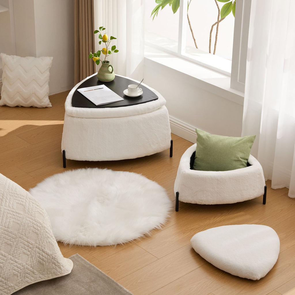 Upholstered Storage Ottoman Set With Reversible Lid