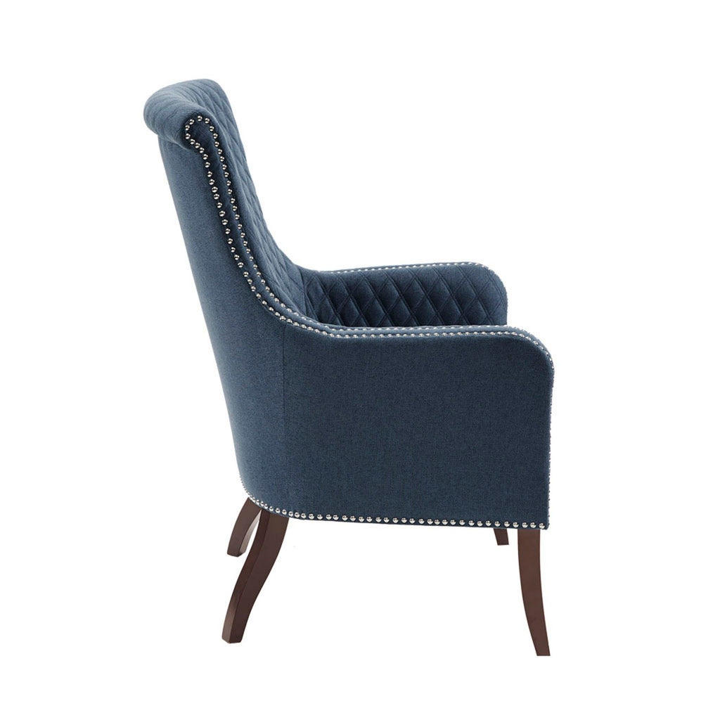 Accent Chair With Quilted Back And Silver Studs - Dark Blue