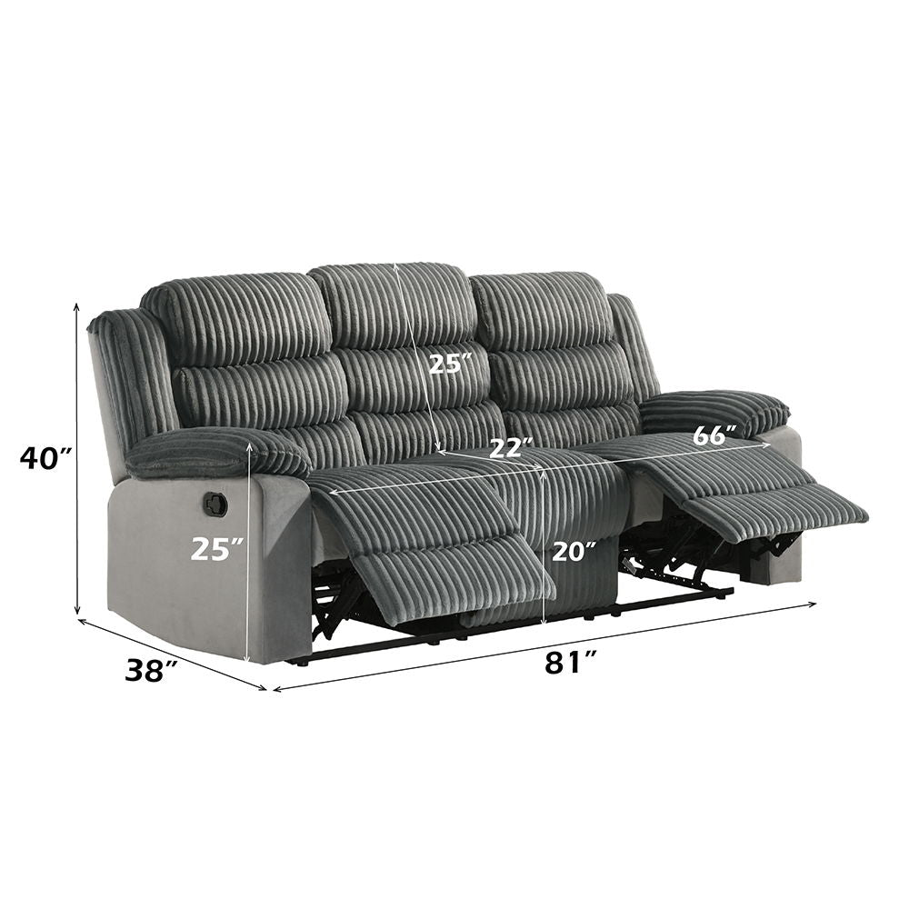 Lesley - Motion Sofa - Gray Corduroy & Velvet