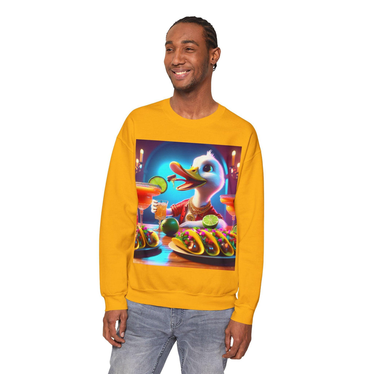 Sweatshirt: Gangster Duck Taco and Margarita Party Seasonal Seller Unisex Heavy Blend