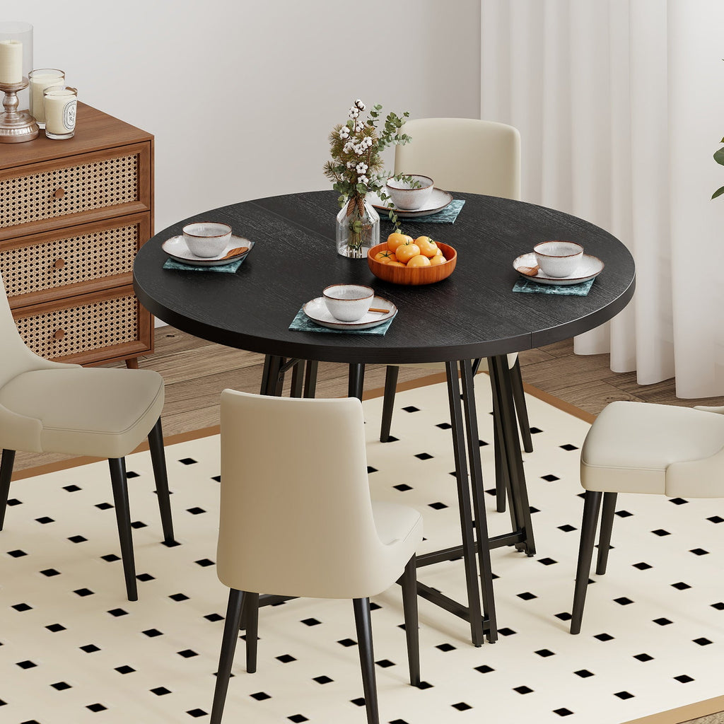 47 Inch Dining Table for 4-6 People Round Kitchen Table with Cross Base
