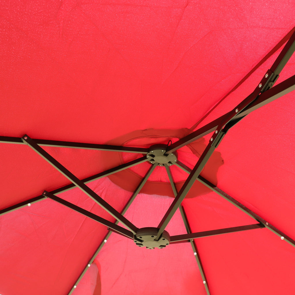 Double- Sided Outdoor Market Umbrella With Lights And Base
