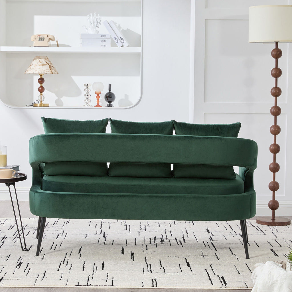Open Back Loveseat Settee With 3 Pillows