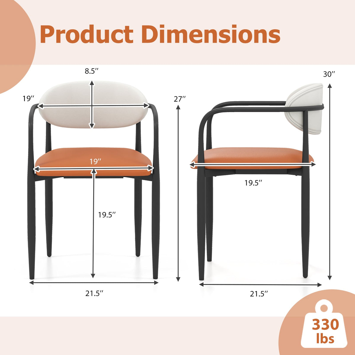 Modern Dining Chairs Set of 2 with Padded Seat and Curved Back