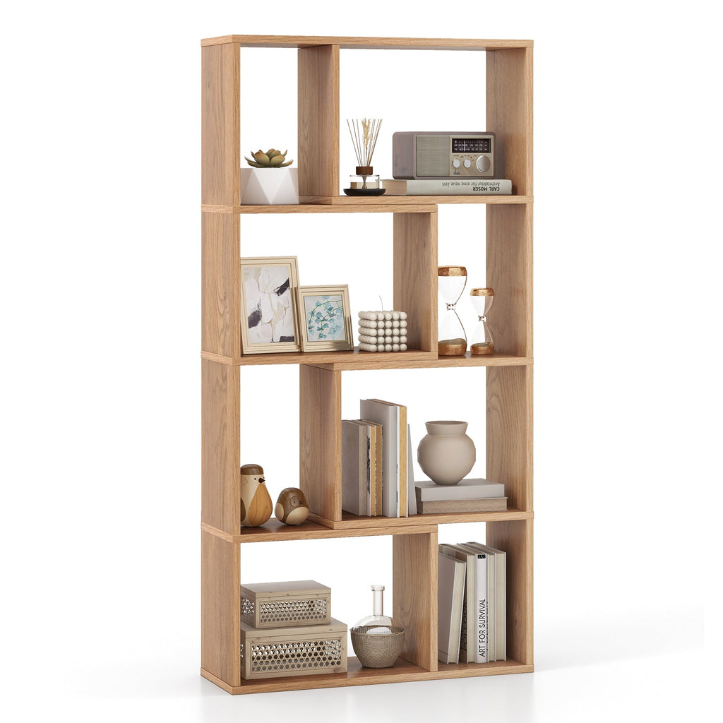48 Inch 4-Tier Geometric Bookshelf with 8 Cubes for Living Room Bedroom