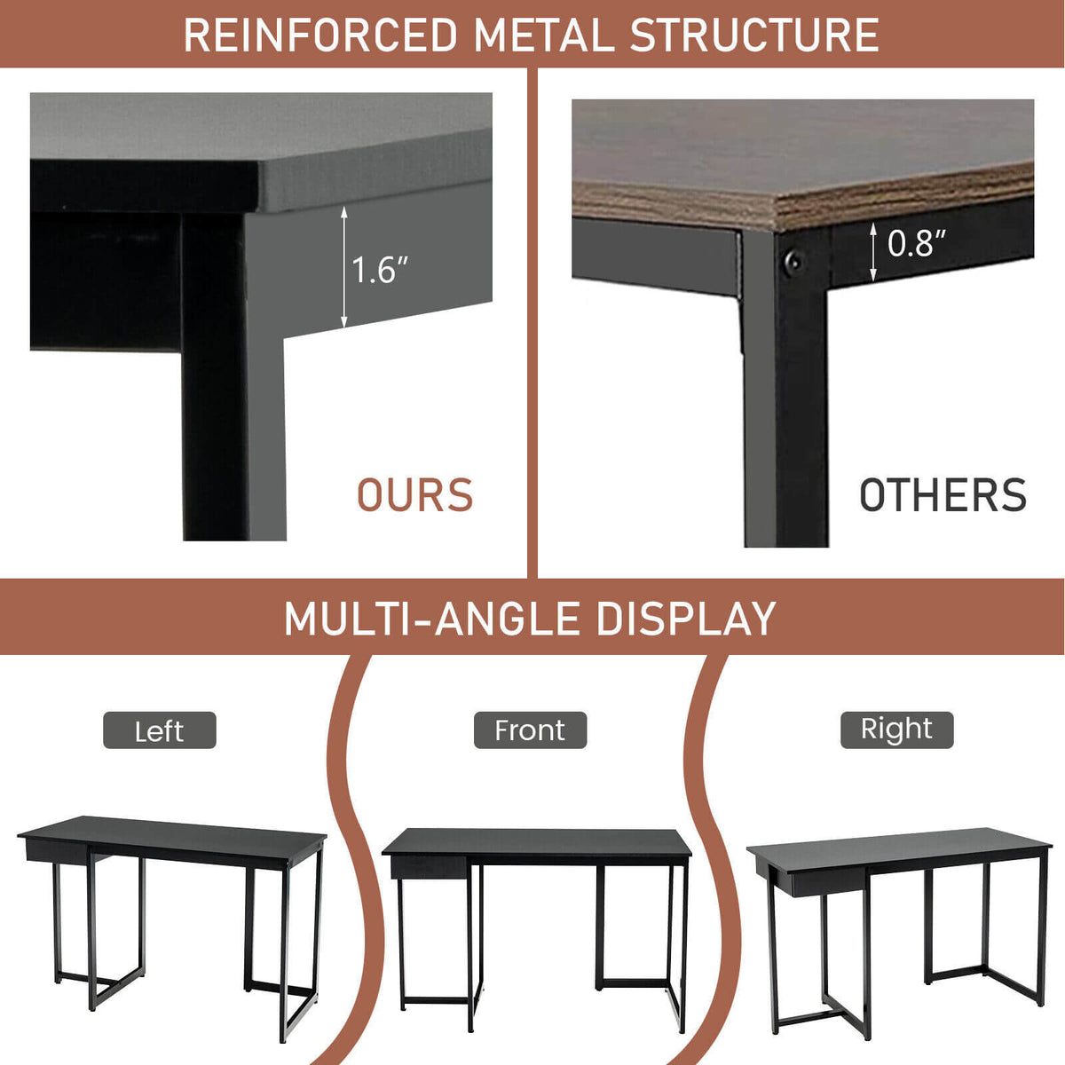 48 Inch Computer Desk with Metal Frame and Adjustable Pads