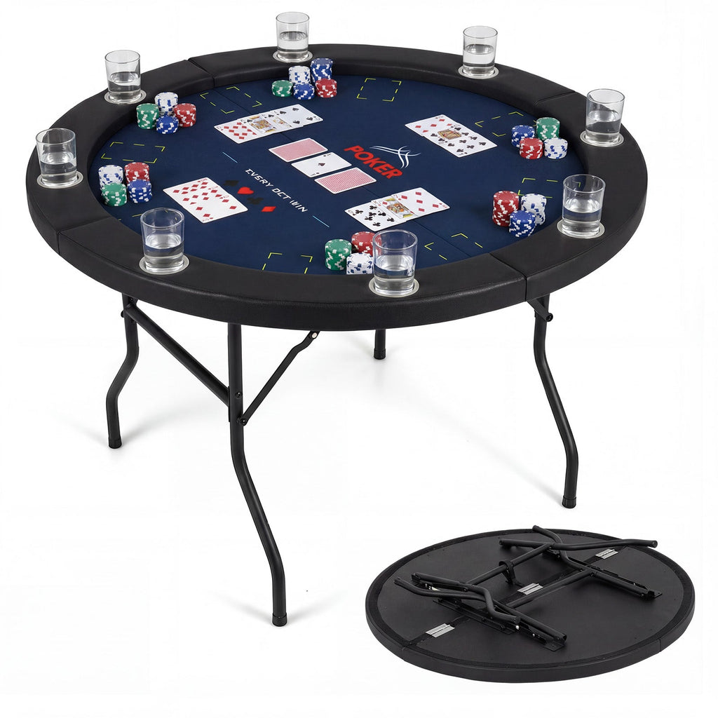 48 Inch Foldable Poker Table with 8 Cup Holders and Padded Edges