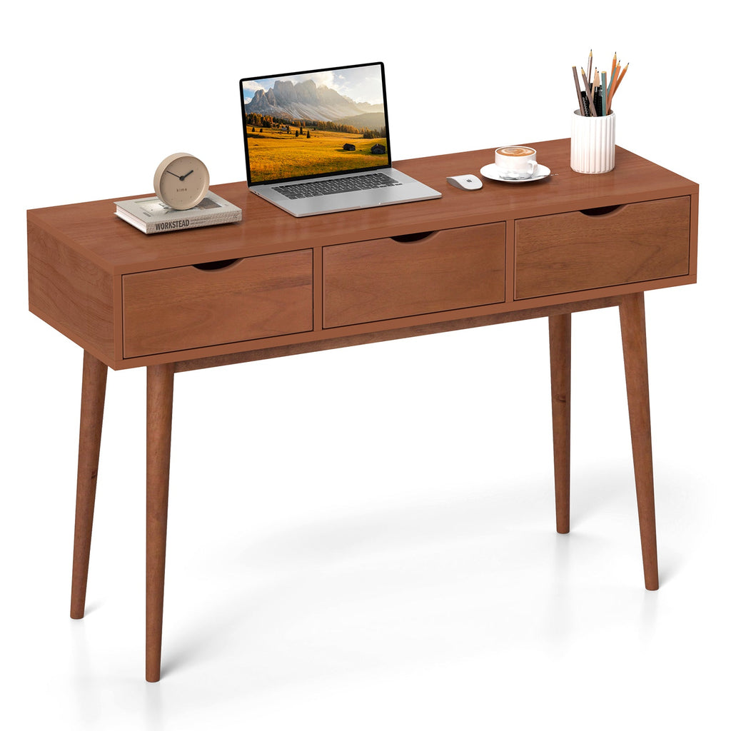 48 Inch Writing Computer Desk with 3 Drawers Solid Wood Legs-Walnut