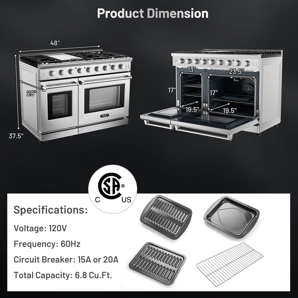 48 Inches Freestanding Natural Gas Range with 7 Burners Cooktop