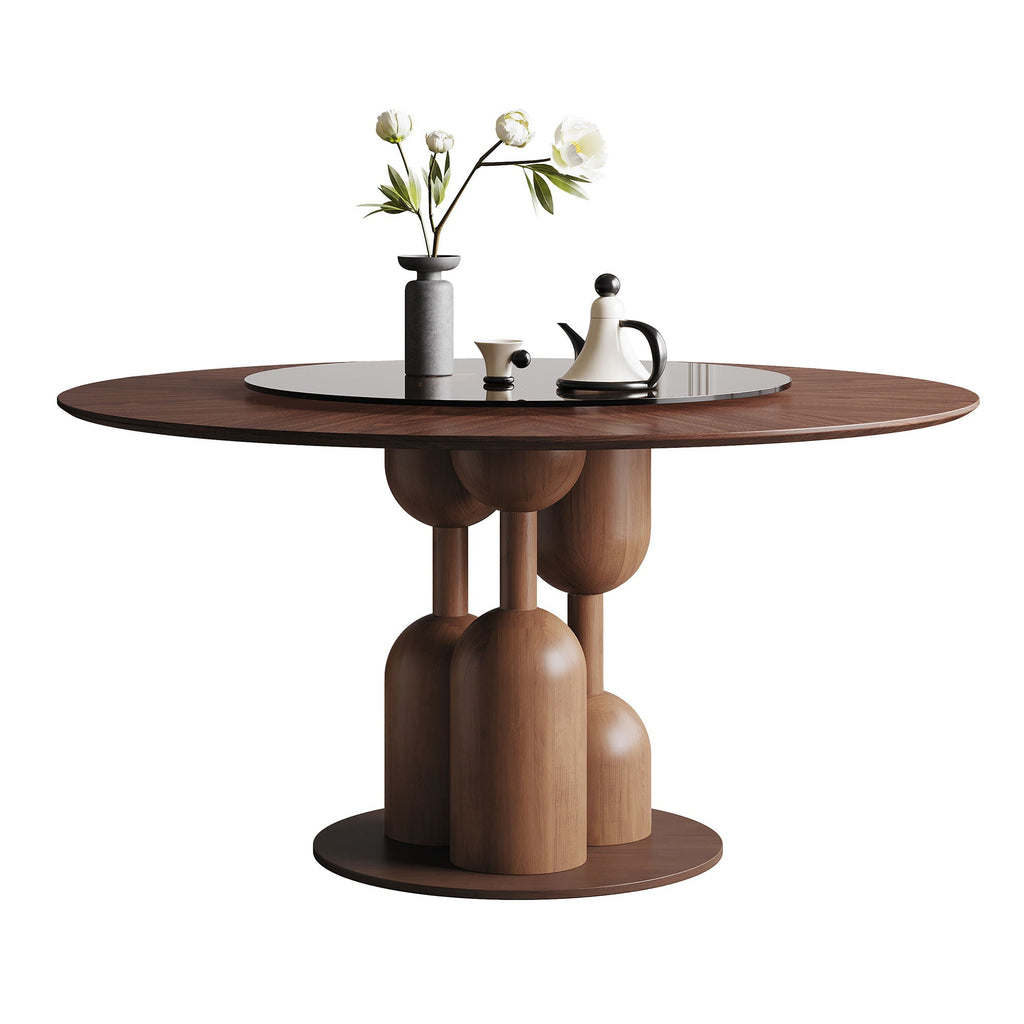 Round Dining Table With Lazy Susan For Living Room - Walnut
