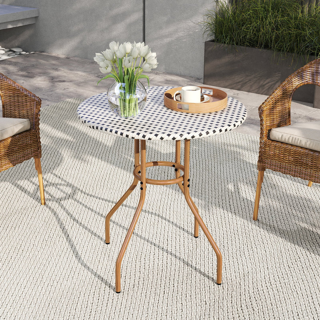 27.5 inch Outdoor Bistro Table with Heavy Duty Metal Frame and Adjustable Foot Pads-white