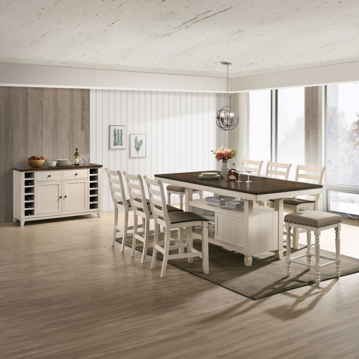 Tasnim - Counter Dining Table - Oak & Antique White