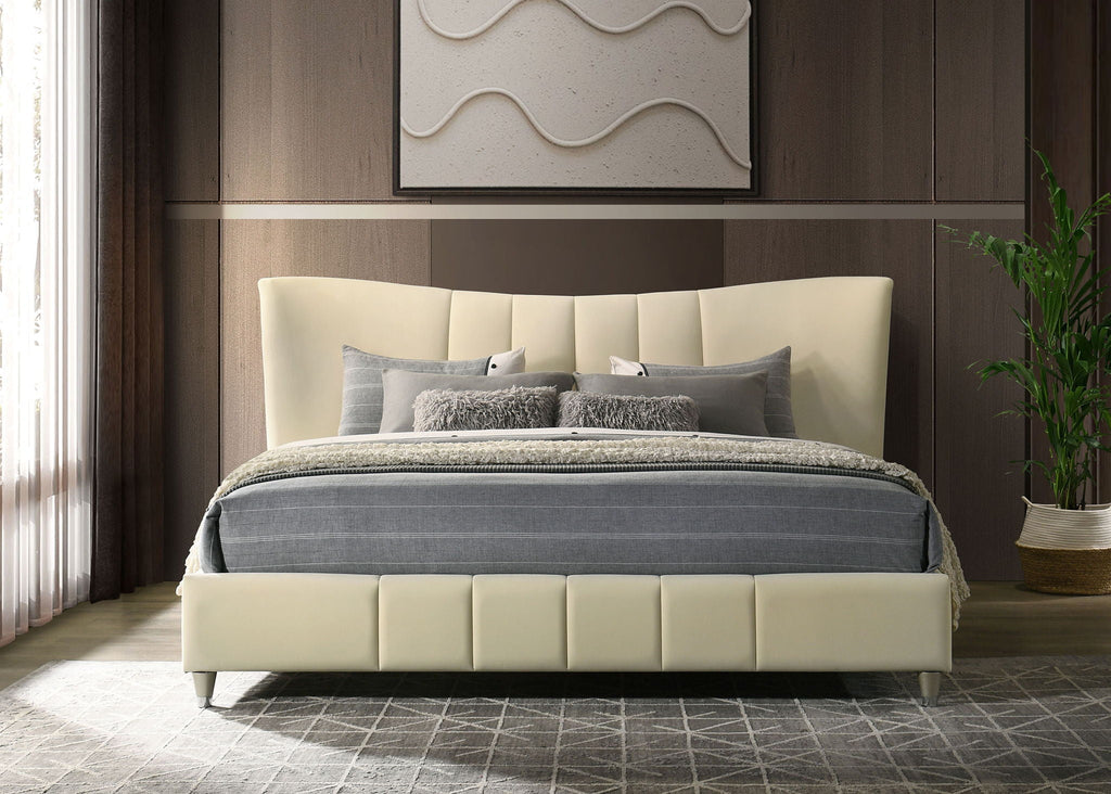 Evelyn Upholstered Eastern King Panel Platform Bed Ivory