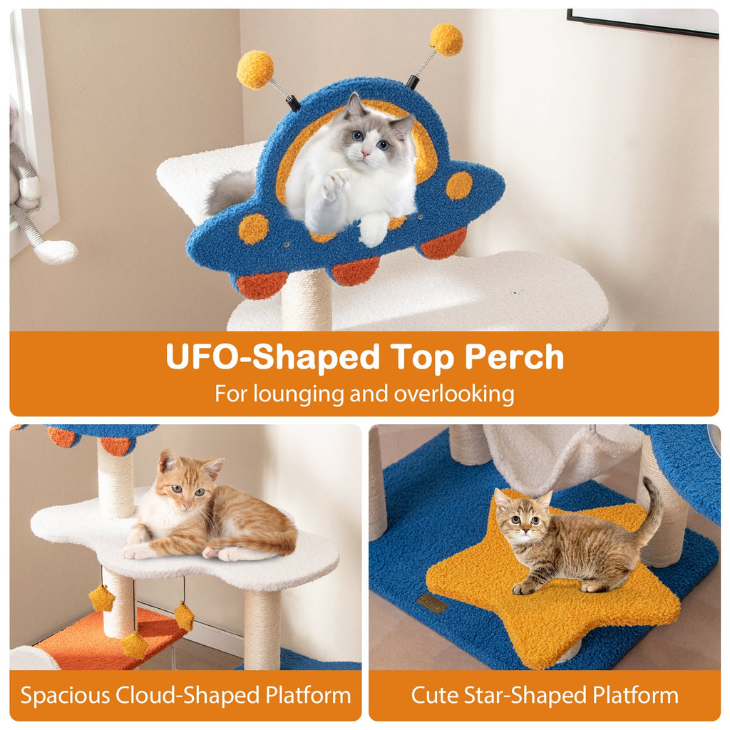 49 Inches Tall Cat Tree with UFO Top Perch Space Capsule and Sisal Scratching Posts-Blue